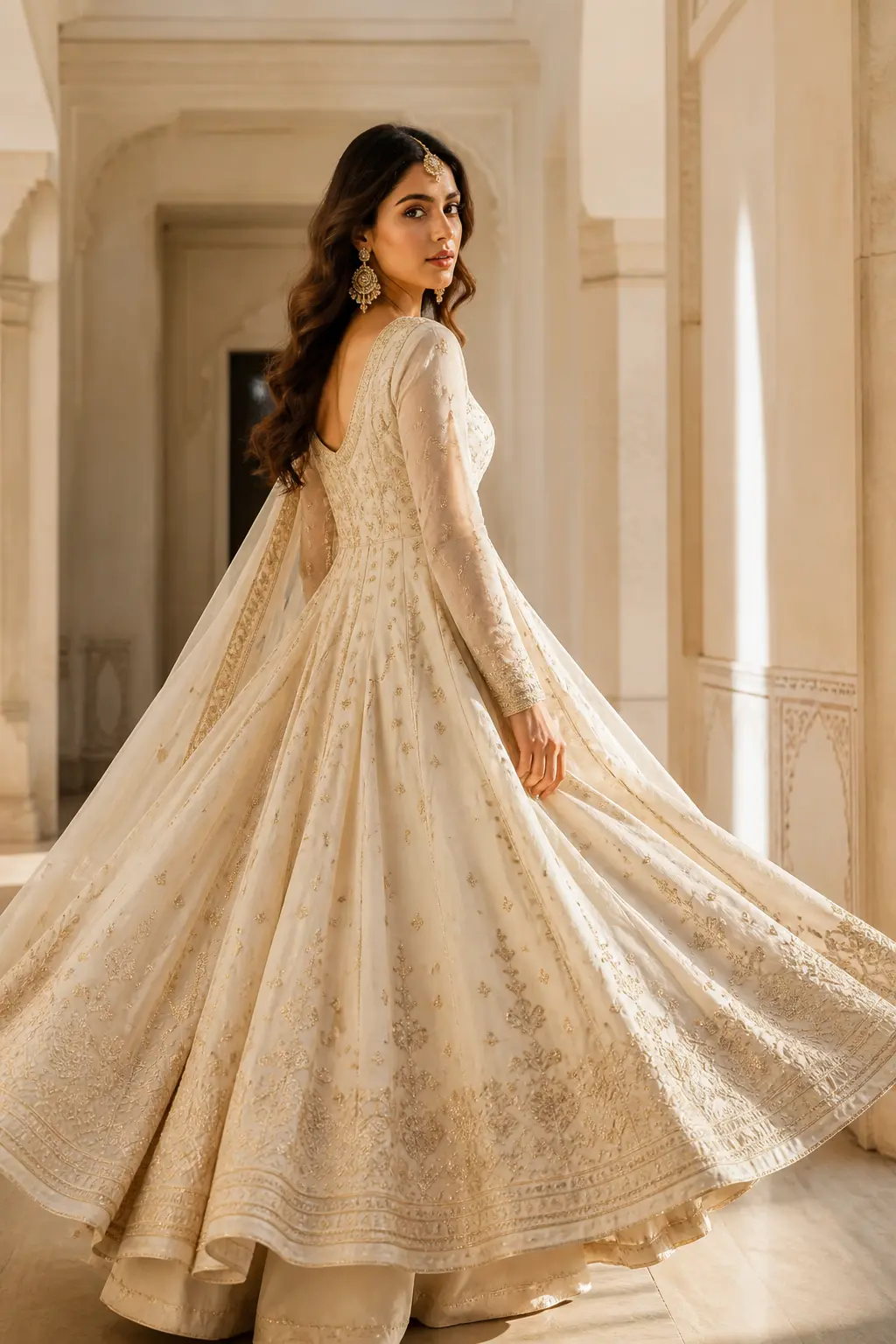 Flowing ivory anarkali