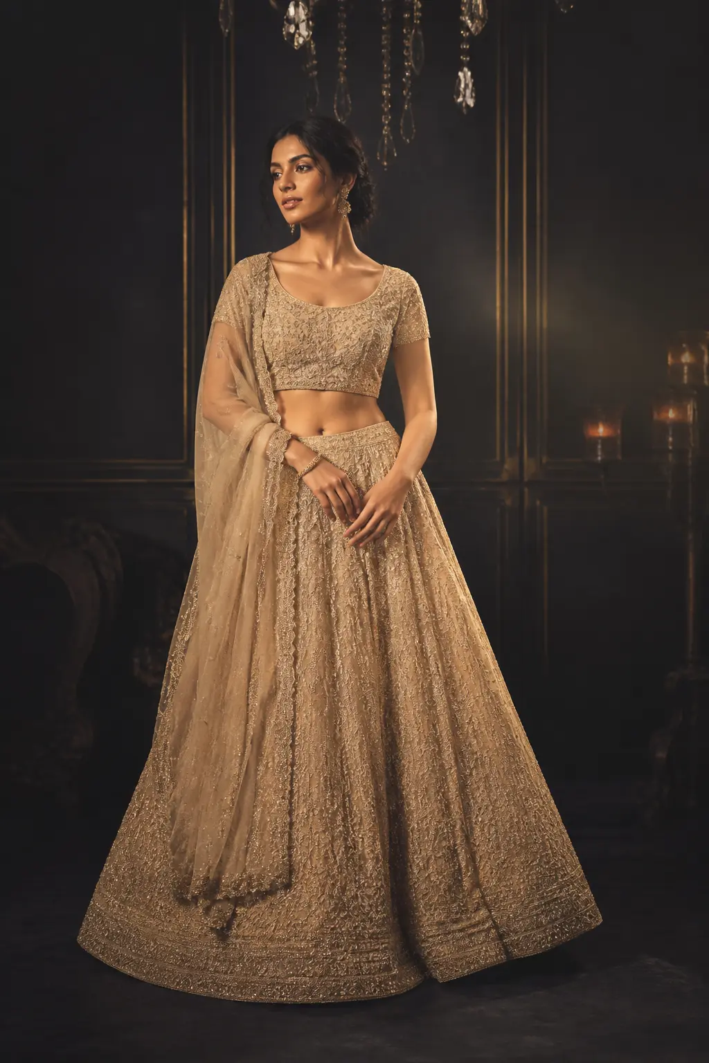 Champagne embroidered designer lehenga